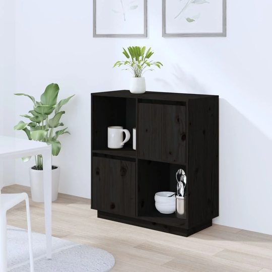 Sideboard Black 29.1"x13.8"x31.5" Solid Wood Pine