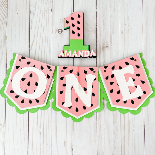 Watermelon High Chair Banner, Summer Party Decorations, Topper, Tutti Frutti Party, Fruit Party Decorations, One in A Melon