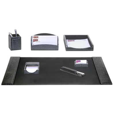Faulks Crocodile Embossed 7 Piece Desk Set