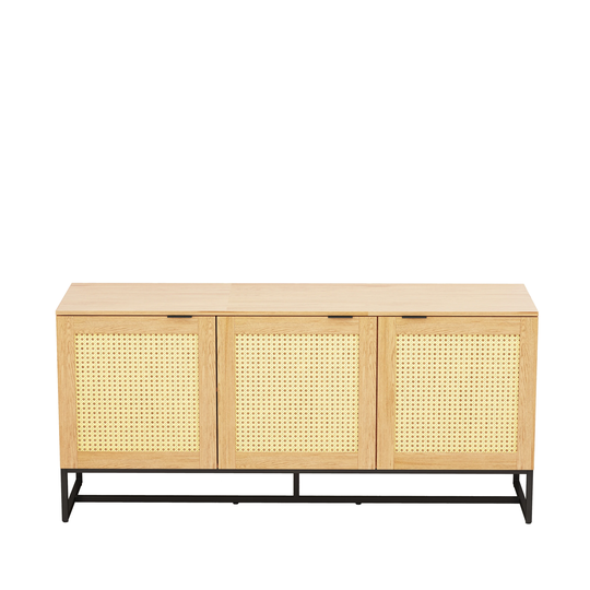 Wicker Sideboard Storage Cabinet 63 inch, with 3 doors