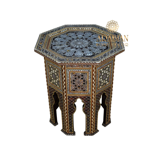 Rare Morocco Coffee & End Table. Moroccan Mosaic Wood Side Table, Mother Of Pearl Inlay Entryway Wooden Table, Morocco Living Room Furniture