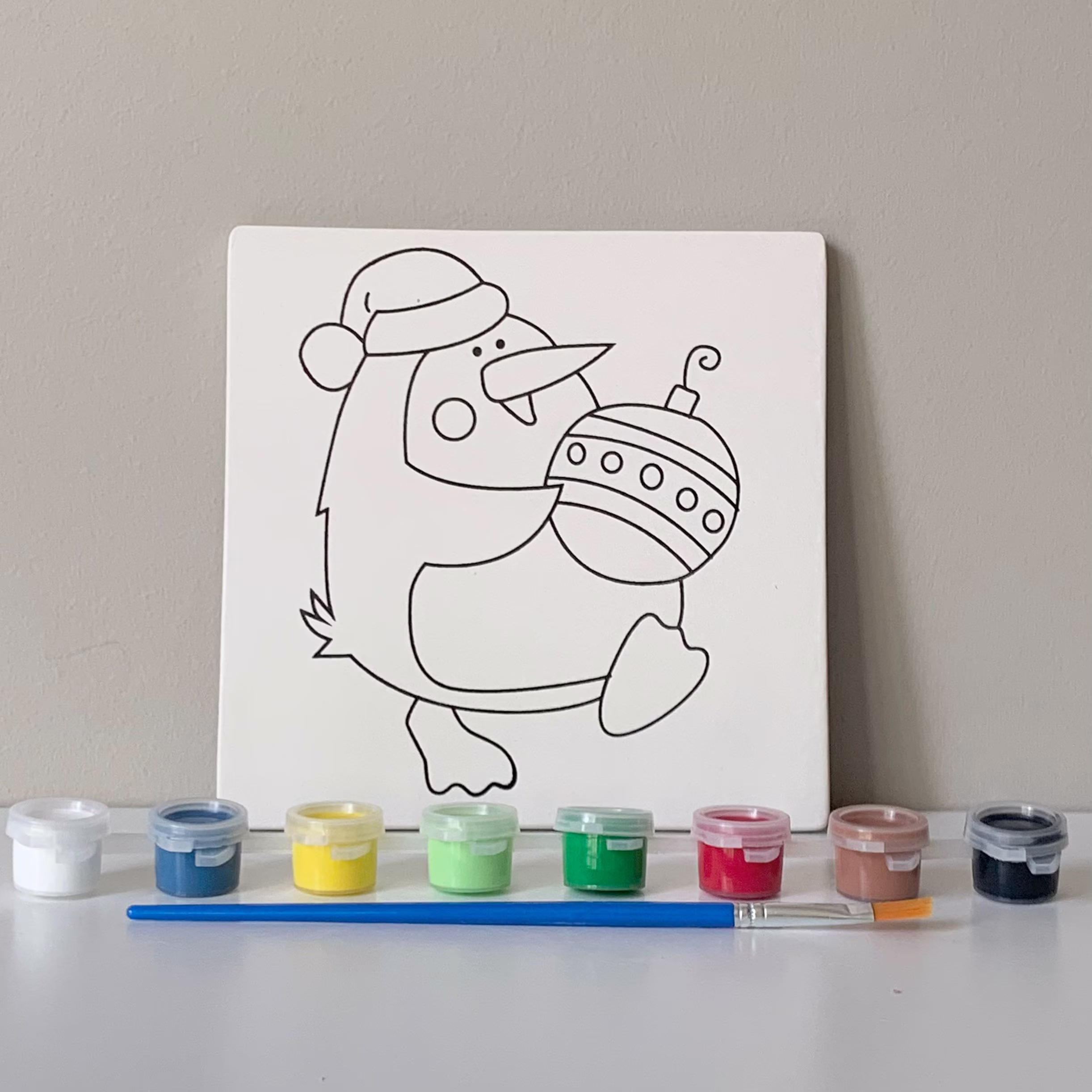 Santa Penguin Tile, Christmas Craft Kit, Party Tile Diy Paint Ready To Ceramic, At Home Pottery Painting, Gift For Kids