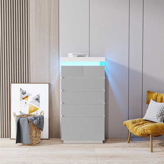 Modern Simple 6-Drawer Storage Chest with LED Lights