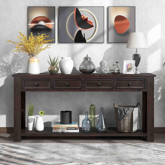 63"L Console Table/Sofa Table with Storage Drawers and Bottom Shelf for Entryway Hallway