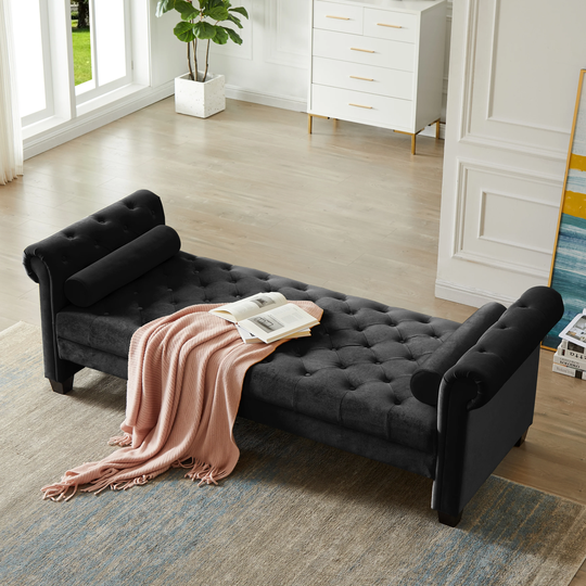 Rectangular Large Sofa Home Indoor Furniture Stool Sleeper Sofa with Tufted Cushions and Armrests and Solid Rubber Wood Feet