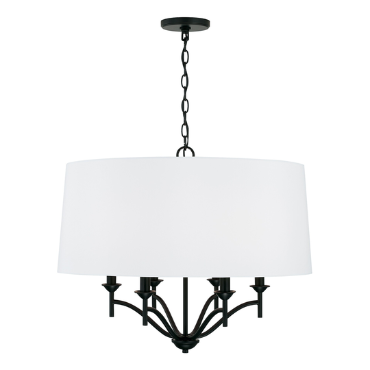 Peyton 6-light Matte Black Drum Pendant w/ White Fabric Shade