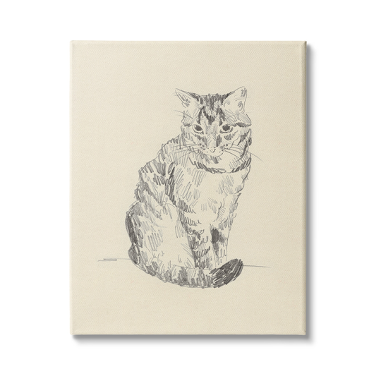 Stupell Industries House Cat Pet Portrait Pencil Sketch Traditional Illustration Canvas Wall Art - Yellow