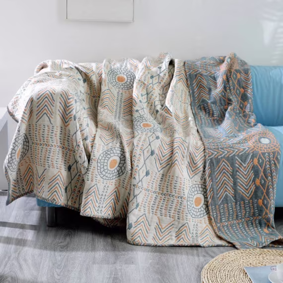 Bohemia Grey Cotton Blanket Sofa Throw Bed Bedding. Minimalist Cozy Nap Housewarming Gift. Gift For Him Man Home Mum