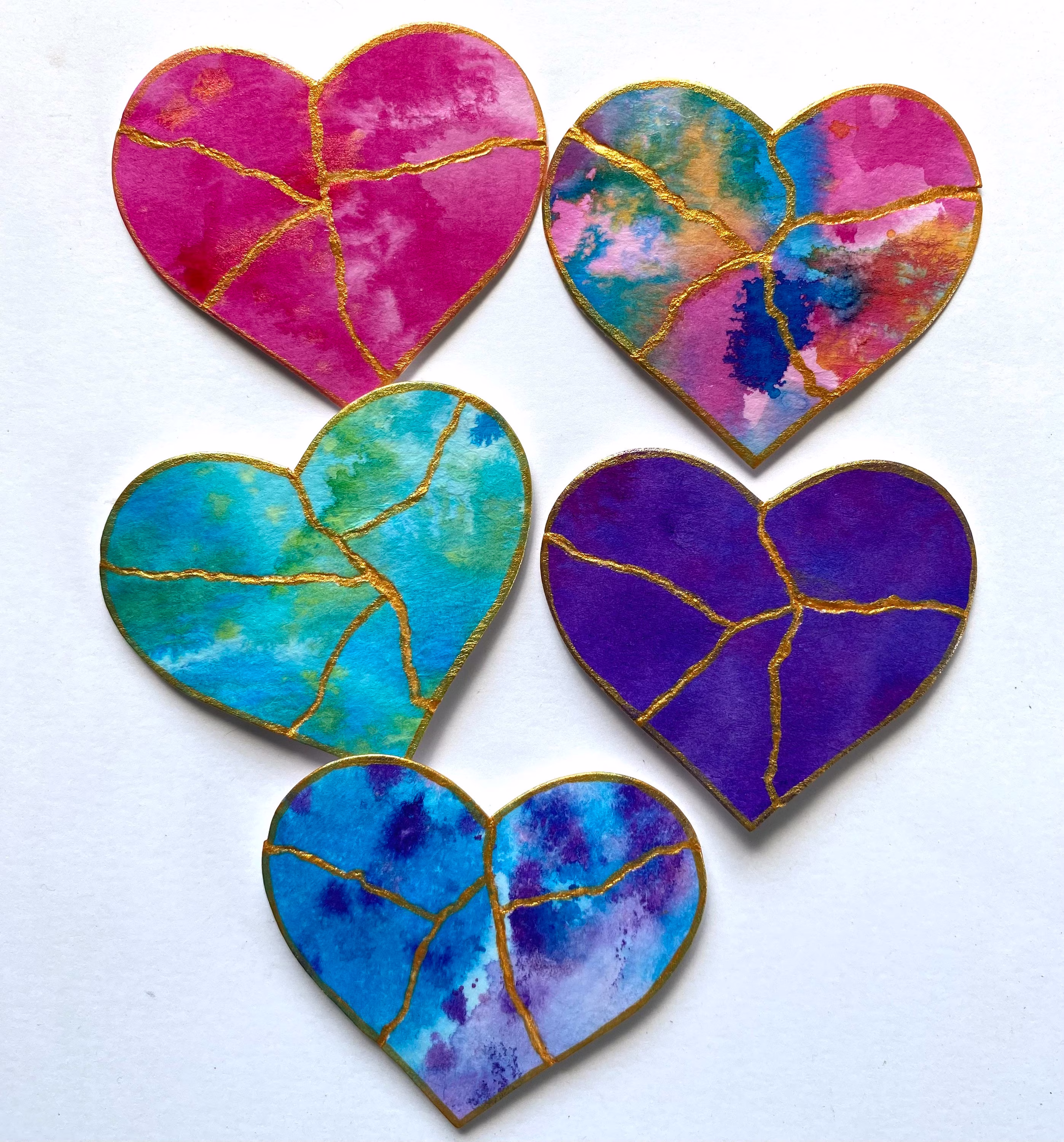 Kintsugi Mended Heart Ornament - Magnet, One Of A Kind Original Painting