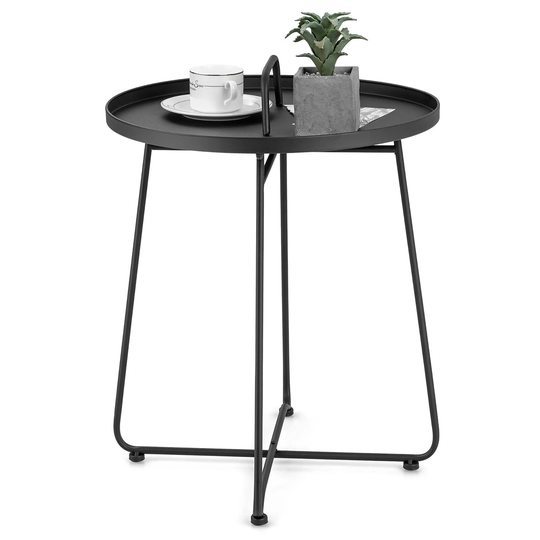 Gymax Outdoor Metal Patio End Side Table Weather Resistant for Garden