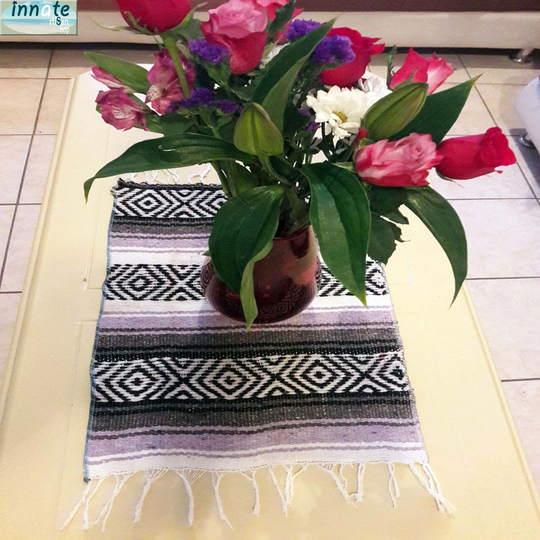 Rustic Table Topper, Lilac, Black Rustic Runner, Mexican, Boho, Centerpiece, Ethnic, Native, Indigenous, Rustic, Artisan, Farmhouse