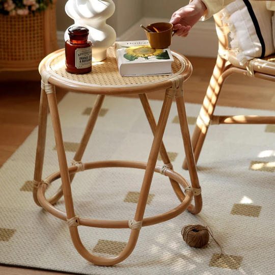 Natural Rattan Round Coffee Table | Side For Living Room Bedroom End Tables