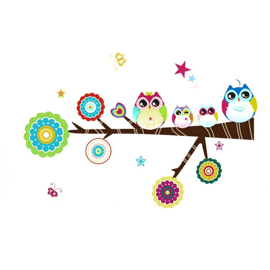 Nursery School Cartoon Owl Pattern Wall Sticker Decal Ornament - Multi-Color