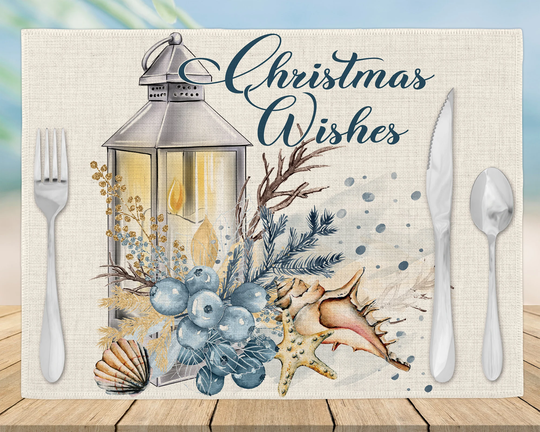 Set Of 4 Seashell Christmas Table Placemats, Table Decor, Holiday Decoration, Beach Decor