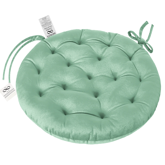 Infinity Collection Mint Green 16 Inch Round Reversible Tufted Plush Chair Pad/Cushion with Tie Backs For Kitchen Bar Stool Dining Room