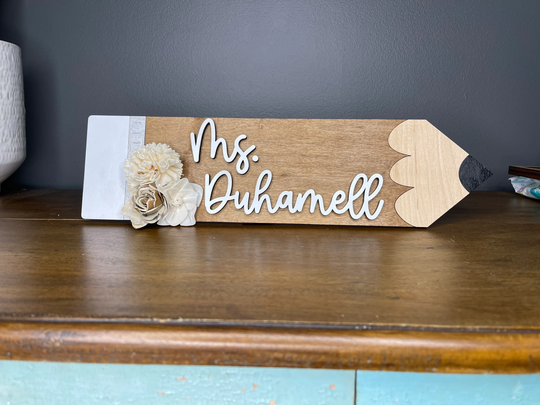 Personalized Teacher Name Sign, Custom Desk Back To School Pencil Classroom Decor