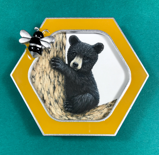 Baby Bear Cub Itty Bitty Original Colored Pencil Drawing in A Honeybee Frame
