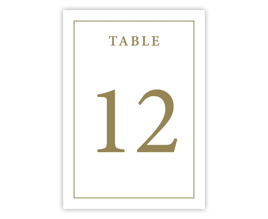 Printed 5x7 Wedding Table Number Cards with Gold Border/Reception Numbers Simple, Modern, Minimalist