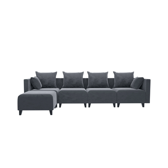 Sectional Sofa,Small L shaped sofa with 6 Pillows for Living Room,Velvet for bedroom, cushions are filled with foam