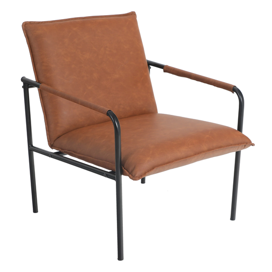 Accent Lounge Chair Mid Century Modern Steel Frame Retro Soft Leather Low Lounge Sofa Chair