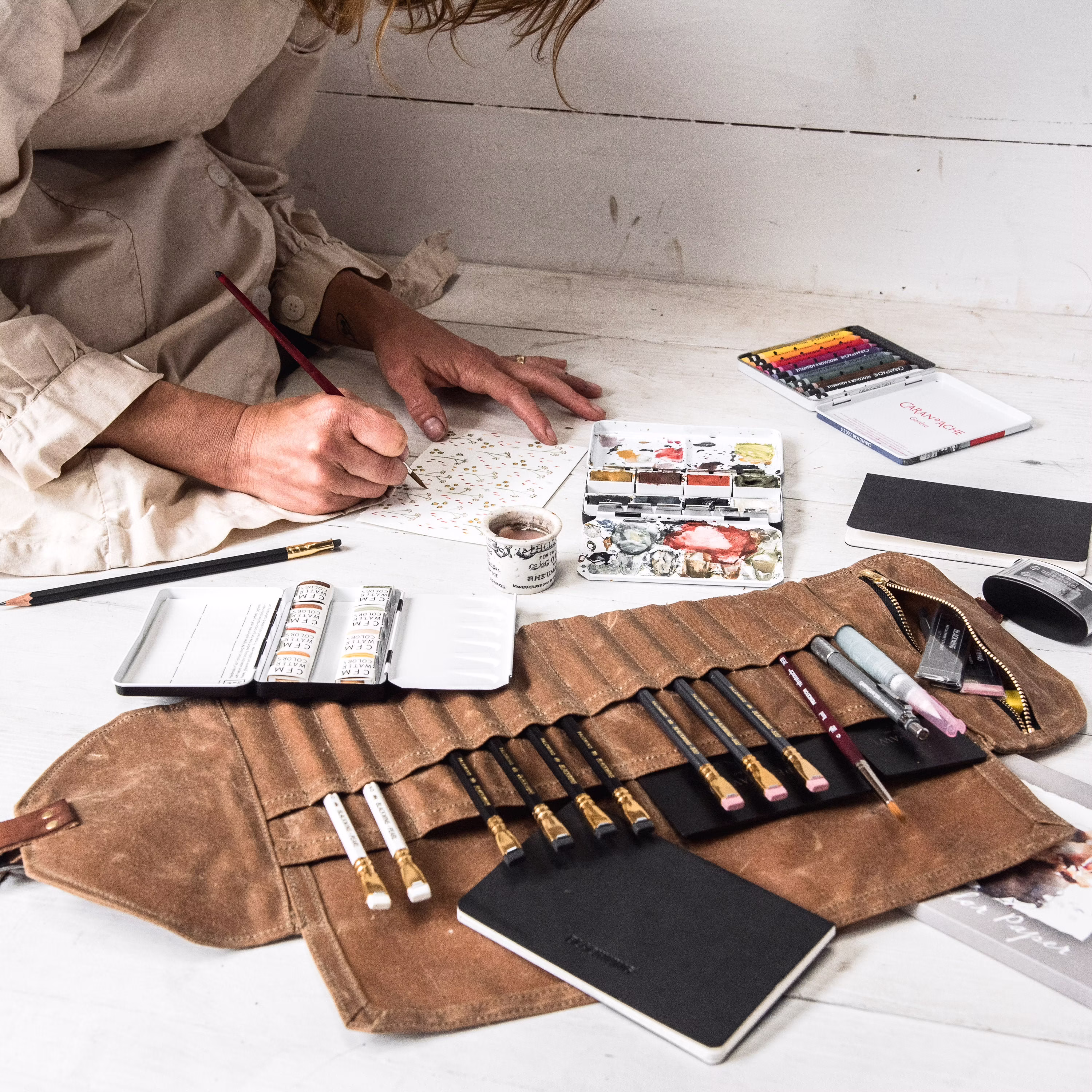 Roll Up Pencil Case With 22 Pockets + 1 Zipper Pouch, Plein Air Kit, By Peg & Awl | Sendak Artist