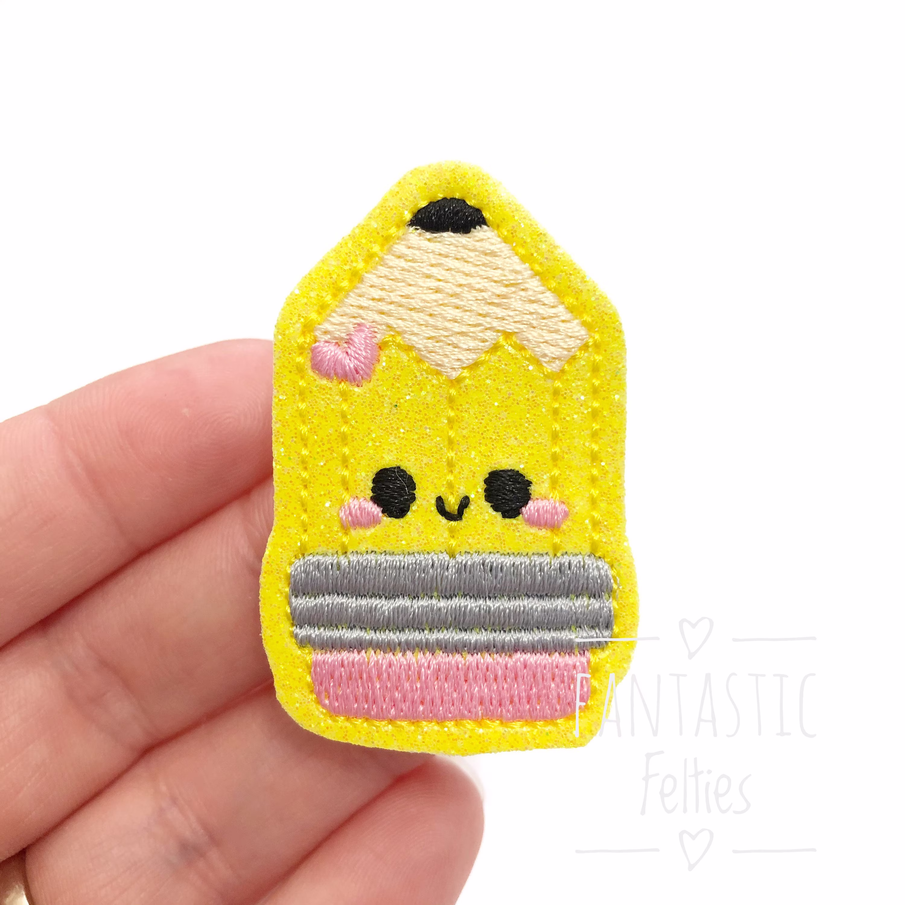 Kawaii Pencil Felties | School Felties Glitter Felties| Happy Feltie Embroidered Felt Uncut | Set Of 4