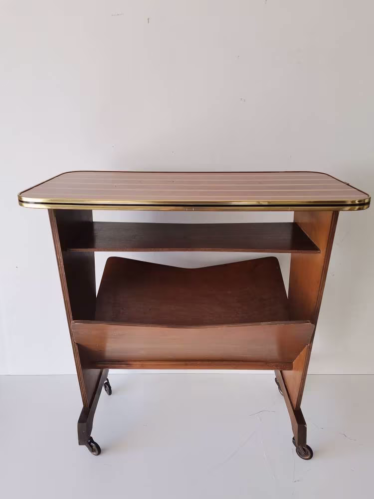 Vintage Wooden Coffee Table & Newspaper Holder/Vinyl Shelf /Mid Century Magazine Rock/Side Stand