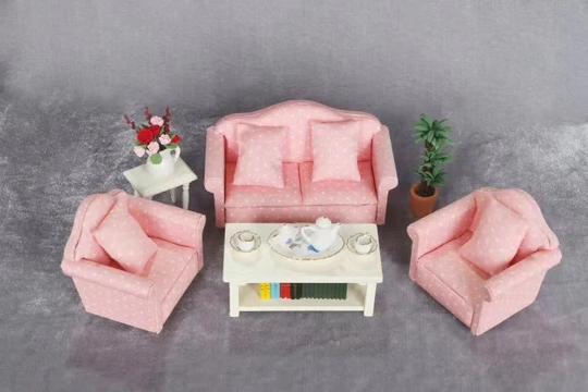 112 Pink Doll House Miniature Sofa Sets, Miniature Living Room Furniture, Blythe Furniture, Doll Hosue Furniture Accessories