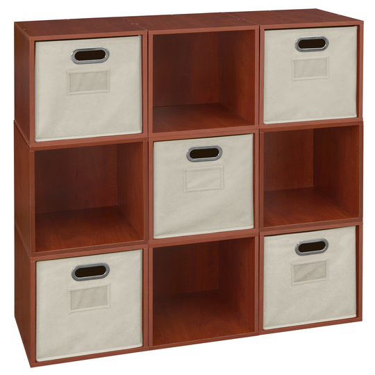 Noble Connect Storage Set - 9 Cubes and 5 Canvas Bins- Cherry/Natural
