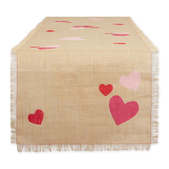 Hearts Printed Jute Table Runner 14x74 - Table Runner, 14x74"