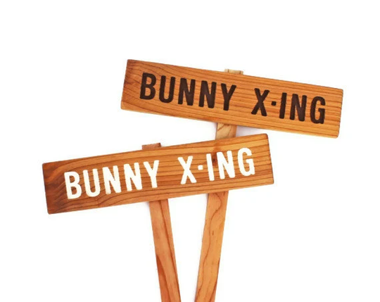 Bunny X-Ing Crossing Sign, Rabbit Caution Yard Sign, Hand Routed Bunny Carved Wood Animal Signage, Custom Marker