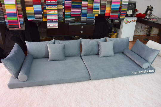 Velvet Gray Floor Sofa, Couch, Floor Cushions, Corner Sofa, Bohemian Furniture, Floor Seating, Moroccan Cush, Arabic Sofa, Moroccan Home Decor