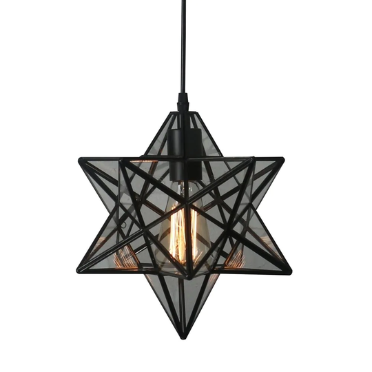 Contemporary Farmhouse 12" Black Single Star Glass Pendant Light - 12*12*55H