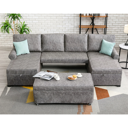 108 Inch Sectional U Shaped Storage Sofa With 2 USB Chargers