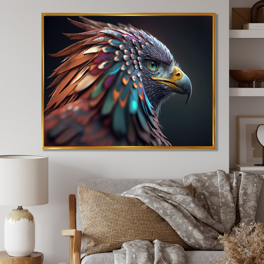 Designart 'Macro Colorful Feather Eagle V' Animals Framed Canvas Art Print