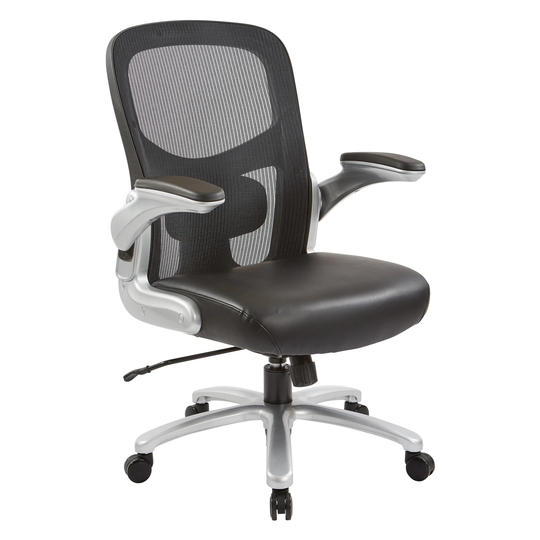 Big and Tall Mesh Back Executive Office Chair with Black Bonded Leather Seat and Silver Finish