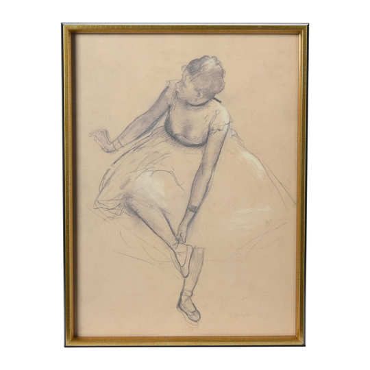 Vintage Reproduction Degas Ballerina Sketch with Solid Wood Frame - Multi-Color