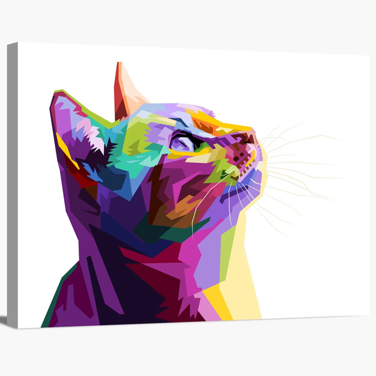 Colorful Cat Kitten Feline Pop Art Modern Multicolored Animal Pet Portrait Wrapped Canvas Print Wall Home Decor Office