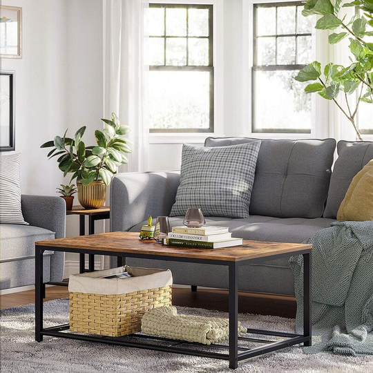Eureka Industrial Coffee Table Set of 3, 3 Piece Versatile Coffee Table and End Table Sets with Storage Shelf, Nightstands
