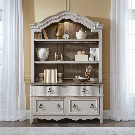 Chesapeake Wirebrushed Antique White Credenza & Hutch