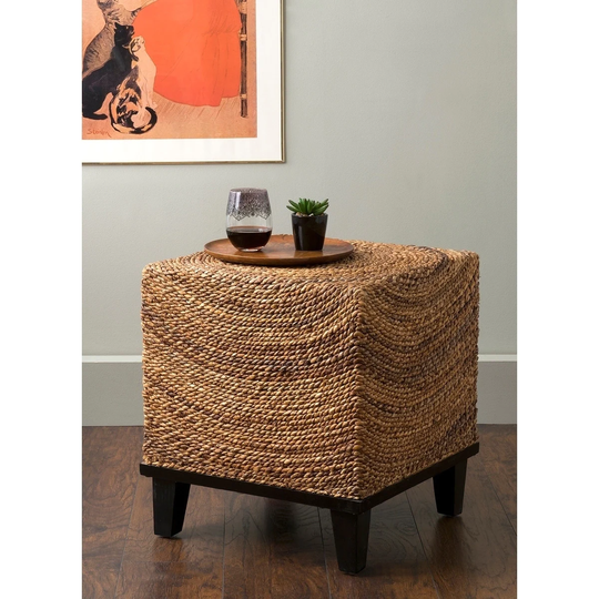 Natural Abaca Woven Cube Accent Table