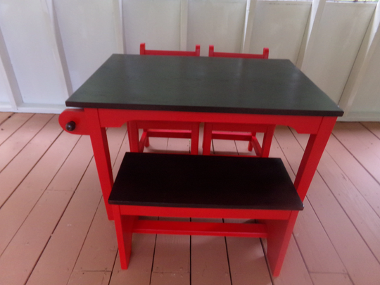 Kids Farmhouse Activity Table, Chairs, & Bench Set -Apple Red