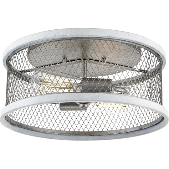 Austelle Collection Two-Light Galvanized 14" Flush Mount - 10.630" x 14.960" x 14.960"