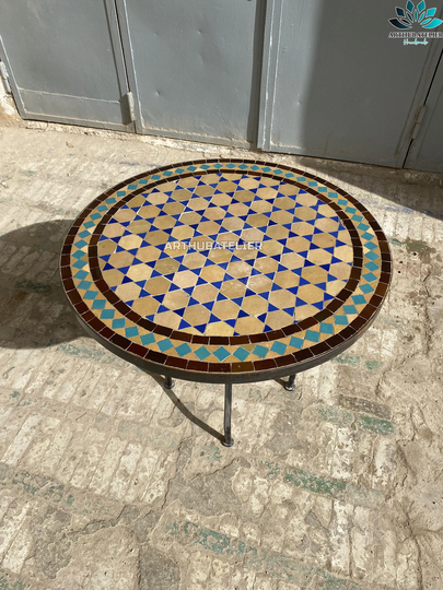 Brown Amazing Coffee Table Made From Mosaic Round For Outdoor & Indoor 100% Handcrafted, Mid Century Art Table