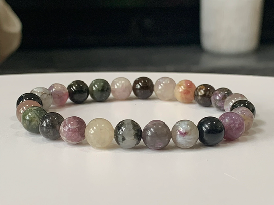 Tourmaline Bracelet, Stretch 8mm Natural Beads, October Birthstone, Beaded Bracelet