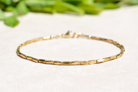 Karen Hill Tribe Bracelet, Gold Bracelet For Women, Thin Beaded Stacking Delicate Filled Jewelry, Mothers Day Gift Her