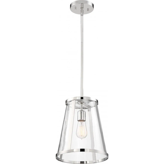 Bruge 1-Light Pendant Fixture Polished Nickel Finish with Clear Glass