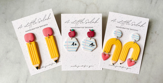 Teacher Appreciation, Polymer Clay Earrings, For Back To School, Apple, Paper, & Pencil Dangles