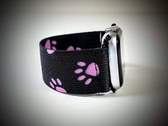 Black & Pink Paw Elastic Watch Band For Apple - 38mm 40mm 41mm 42mm 44mm 45mm ; All Series | Models 1 8 & Se