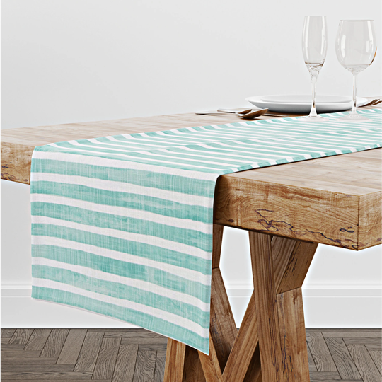Green Blue Table Runner For Dining Table, Aqua Stripe Room Centerpiece, Kitchen Linens Housewarming Gift
